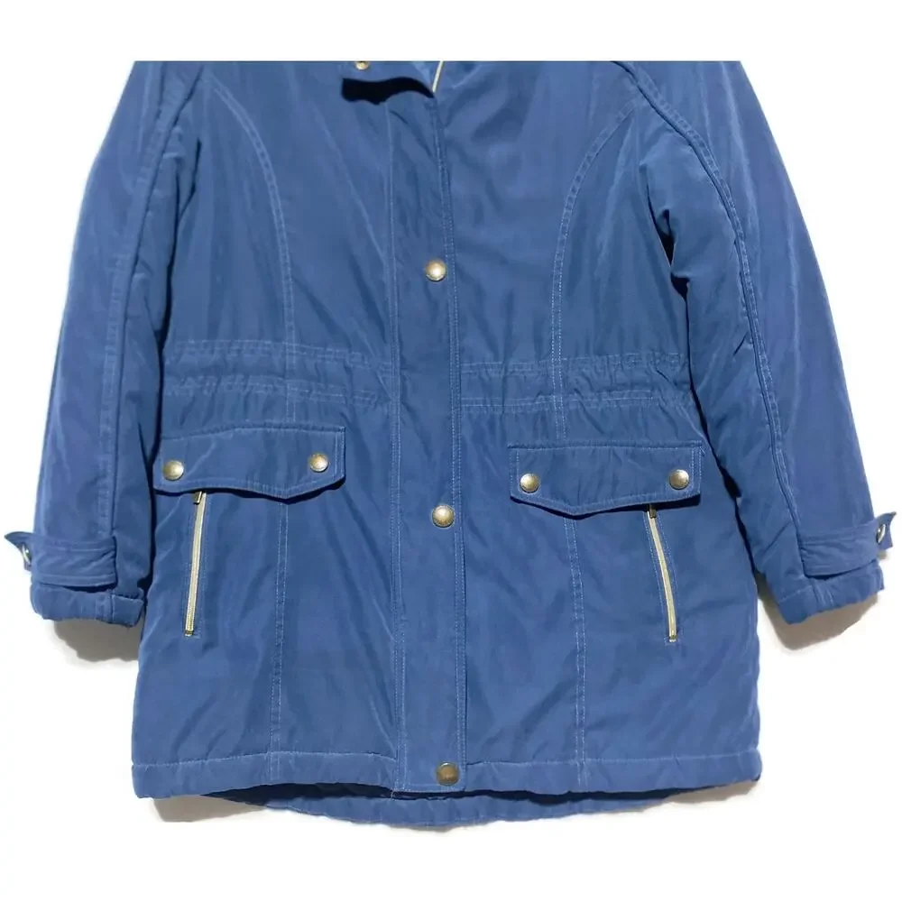 Mackintosh Women's Blue Softshell Parka Jacket Size Medium Lined Full Zip & Snap